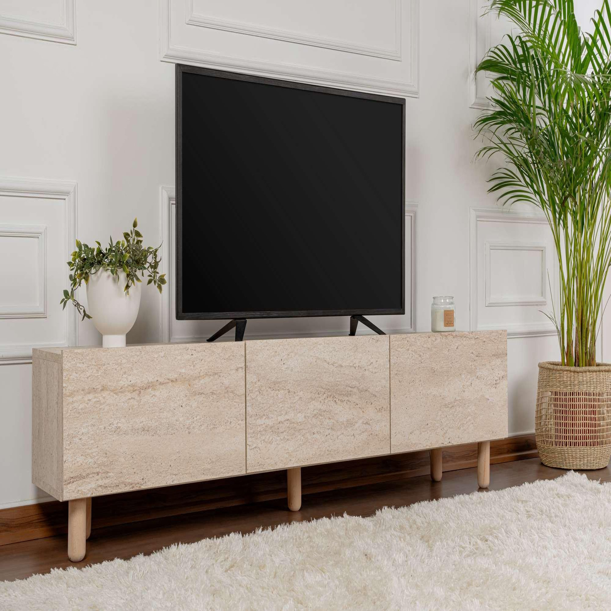 Voir la diapositive 2 : Habitat et Jardin Meuble tv en bois  alvin  - 180 x 31 x 42 cm - beige