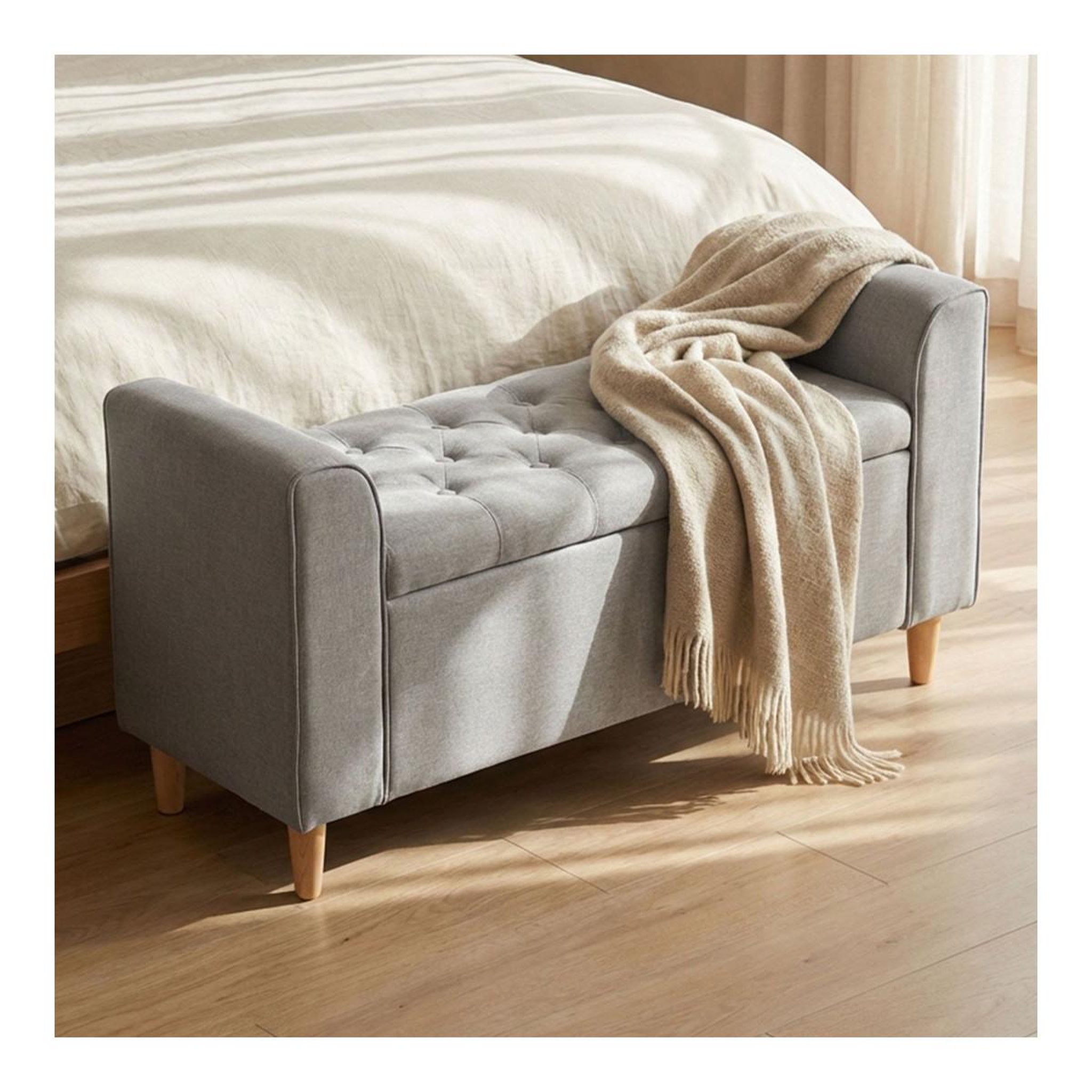Voir la diapositive 3 : Paris Prix Banquette coffre en tissu  pooh  114cm gris clair