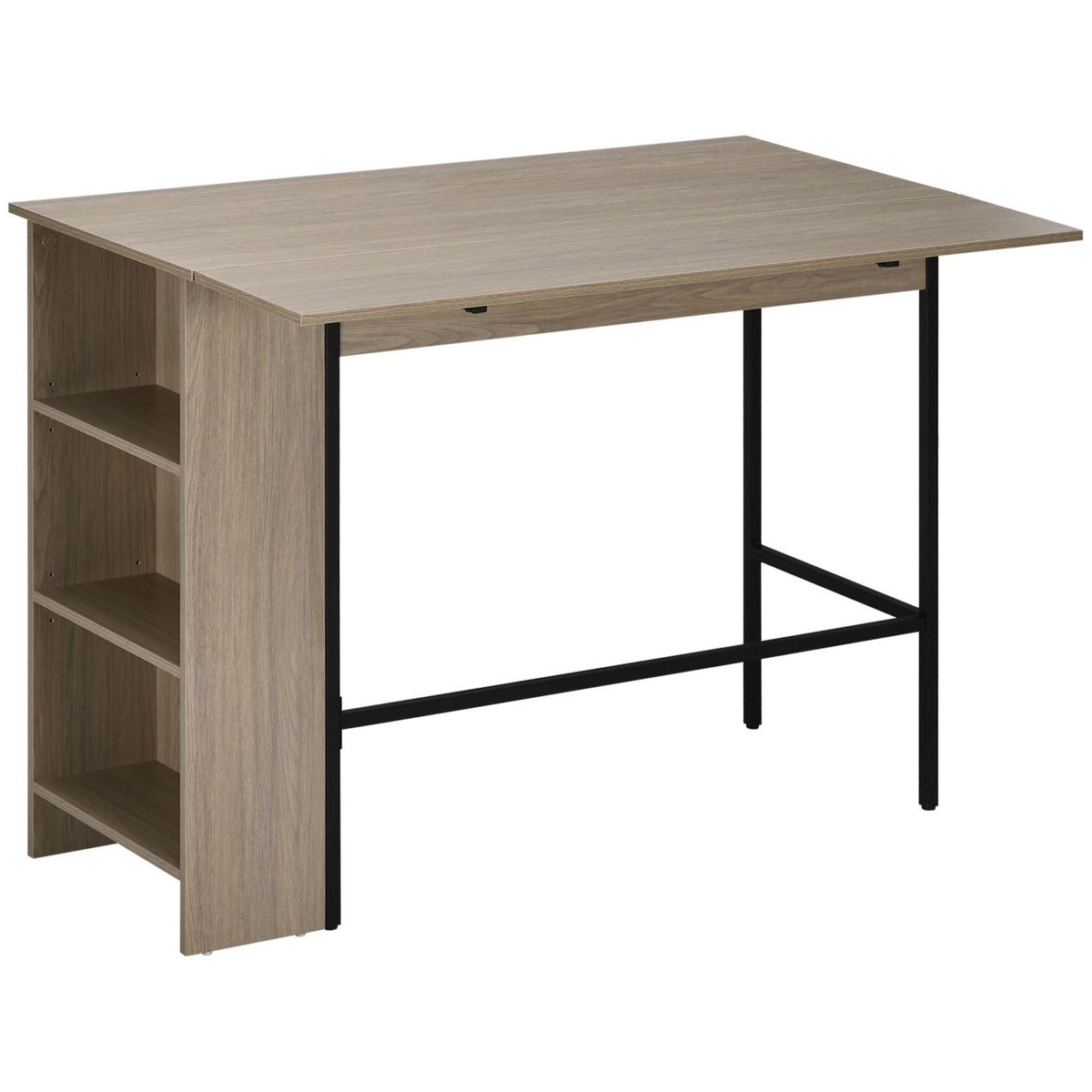 HOMCOM Table de bar extensible design industriel - 3 étagères intégrées - châssis métal noir panneaux particules aspect bois gris