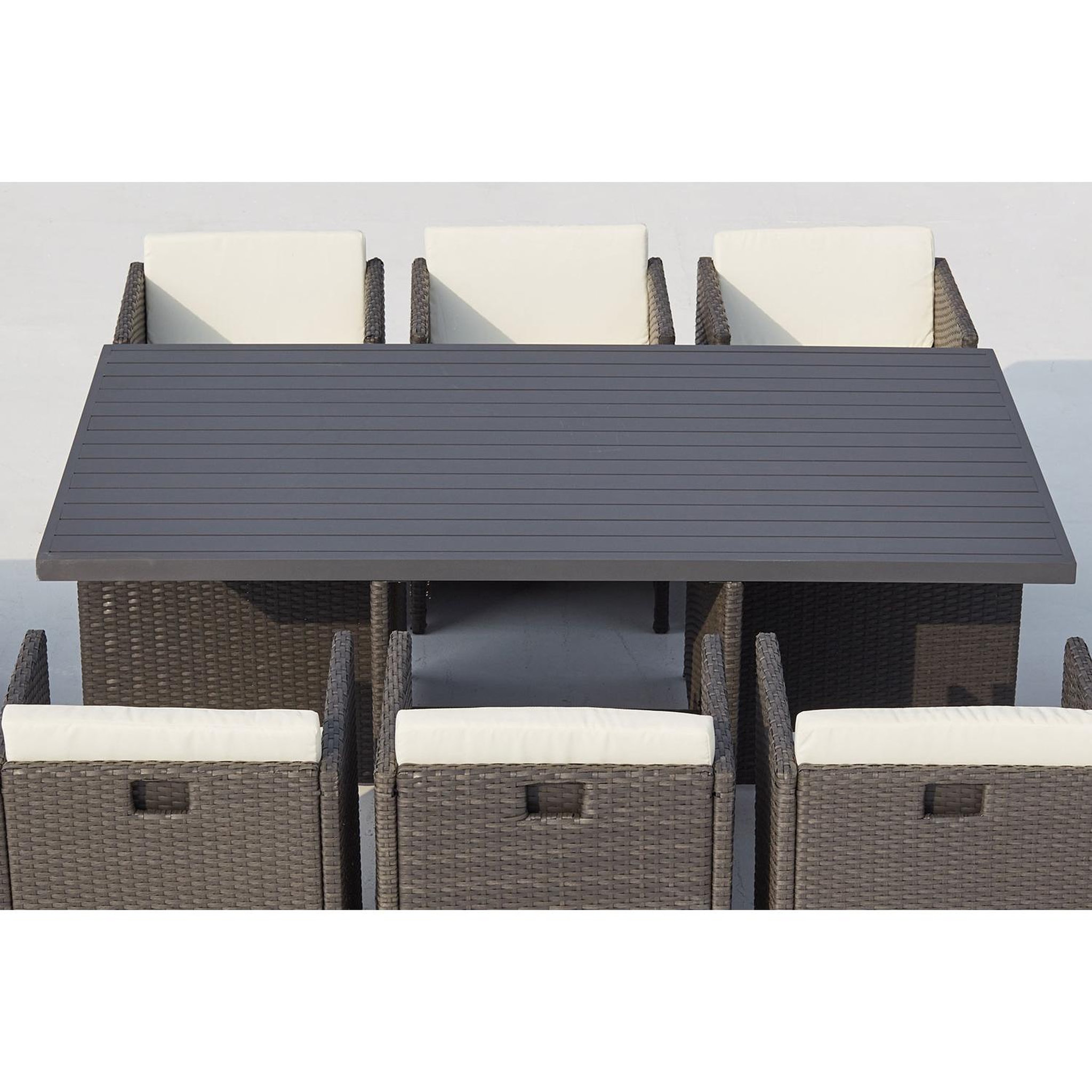 Voir la diapositive 4 : CONCEPT USINE Table et chaise 10 places encastrables alu résine gris-blanc sunset