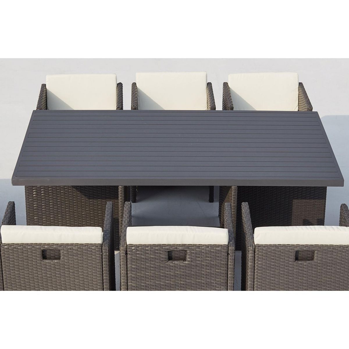 CONCEPT USINE Table et chaise 10 places encastrables alu résine gris-blanc SUNSET