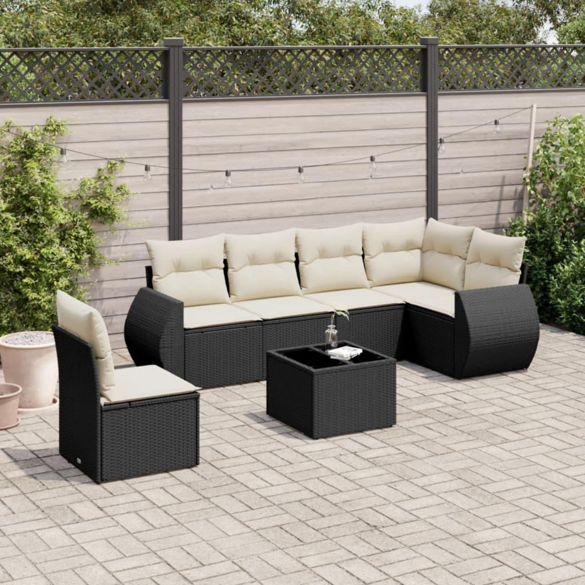 VIDAXL Salon de jardin 7 pcs avec coussins noir resine tressee