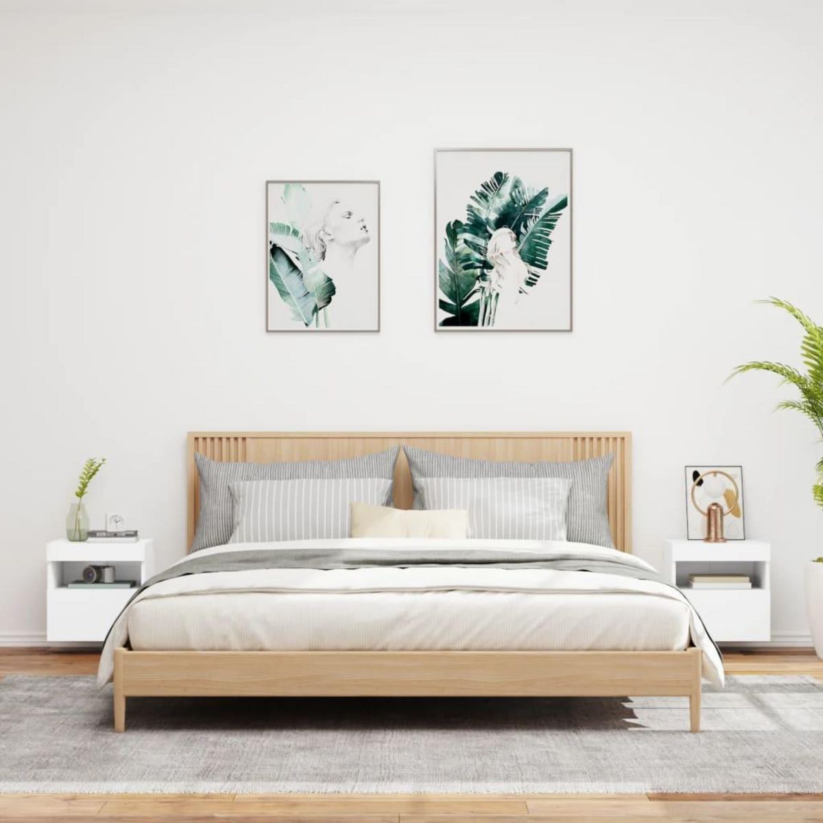 VIDAXL Meubles TV muraux avec lumieres LED 2 pcs blanc 40x30x40 cm