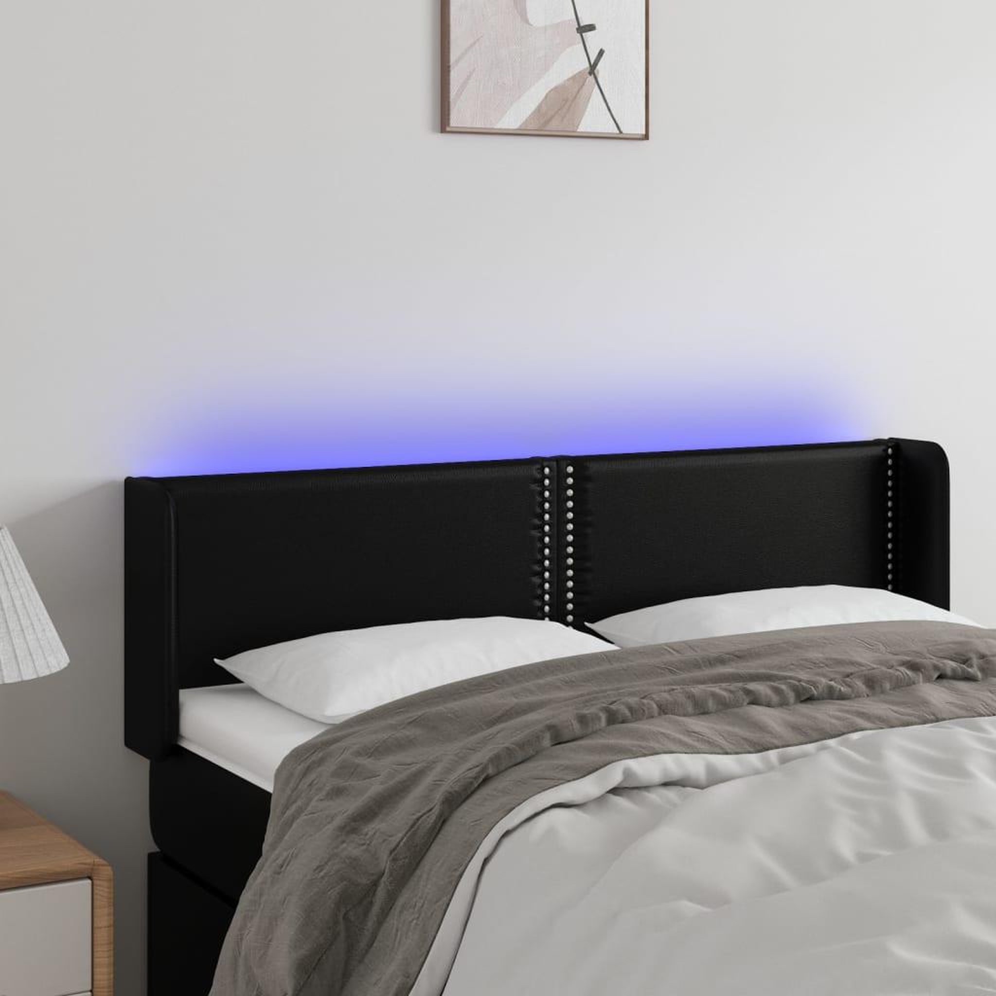 Voir la diapositive 1 : VIDAXL Tete de lit a LED Noir 147x16x78/88 cm Similicuir