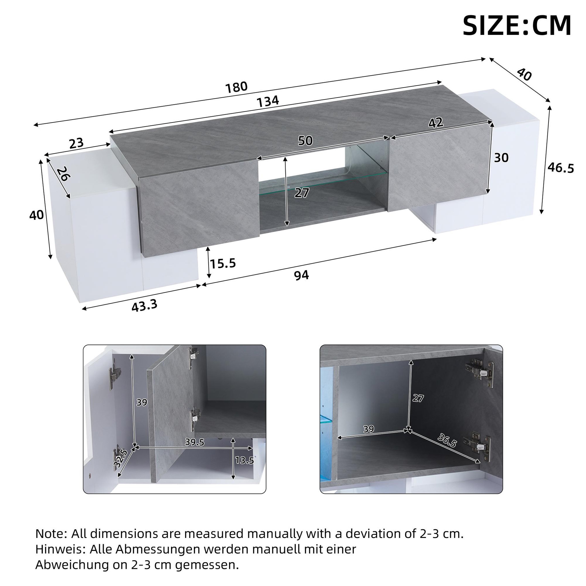 Voir la diapositive 3 : MERAX Meuble tv blanc 180cm mdf