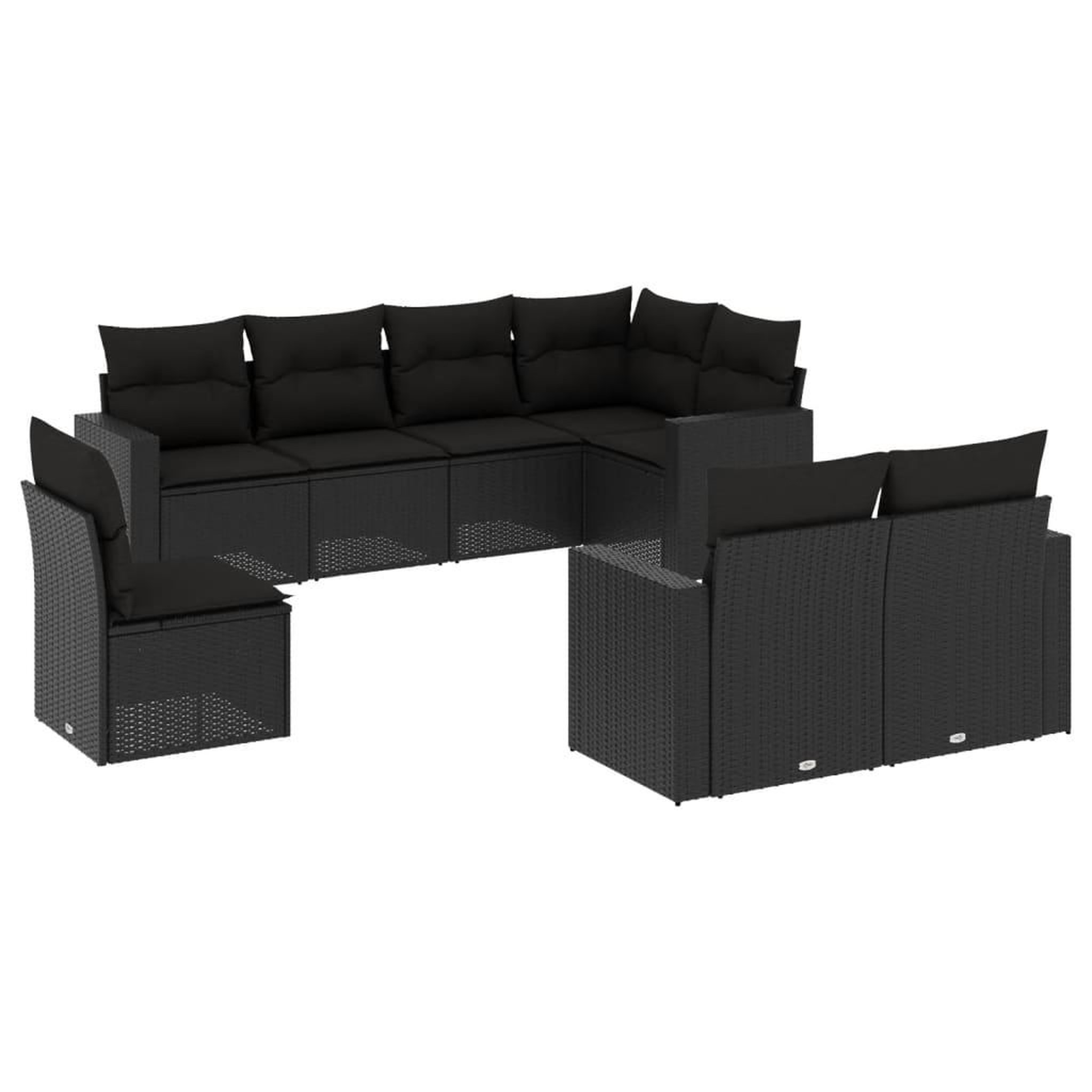 Voir la diapositive 2 : VIDAXL Salon de jardin 8 pcs avec coussins noir resine tressee
