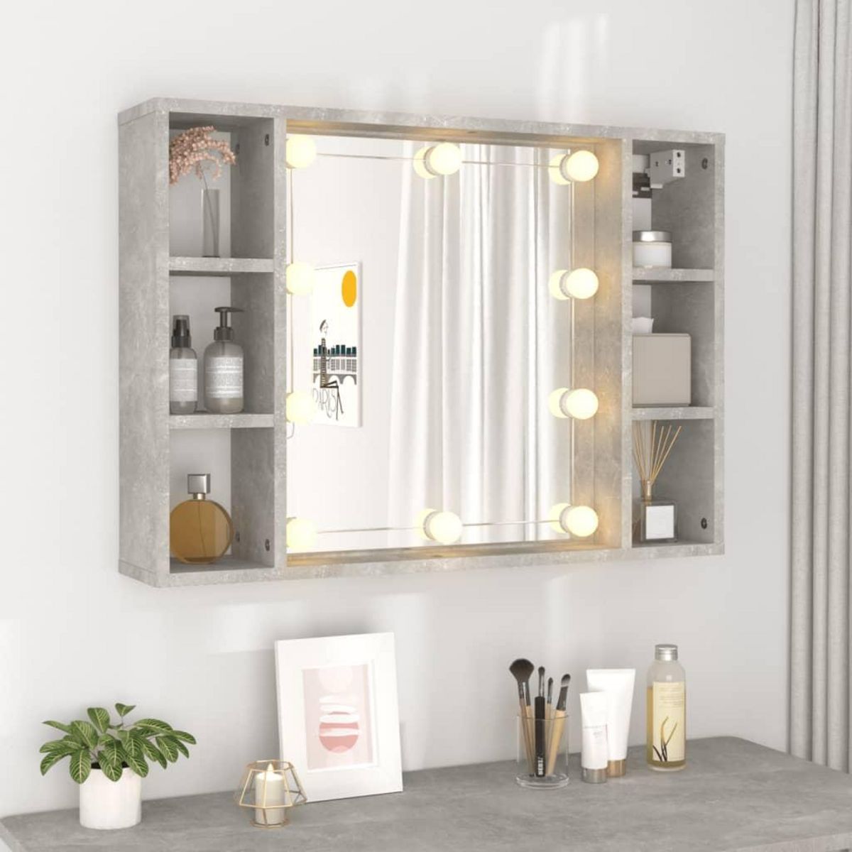 VIDAXL Armoire a miroir avec LED Gris beton 76x15x55 cm