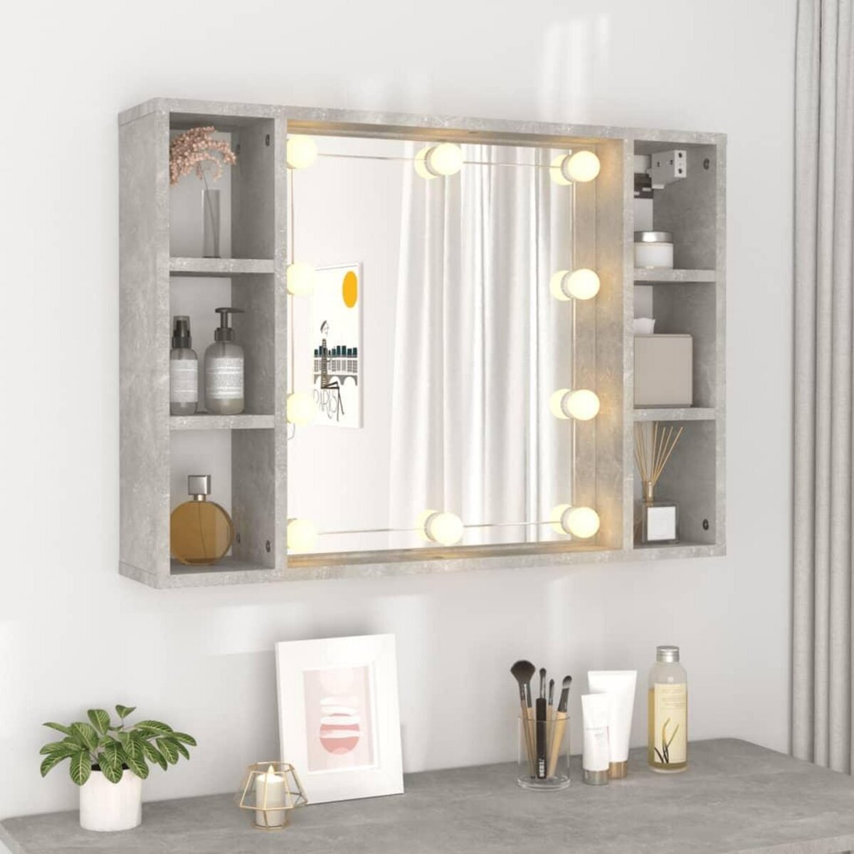 VIDAXL Armoire a miroir avec LED Gris beton 76x15x55 cm