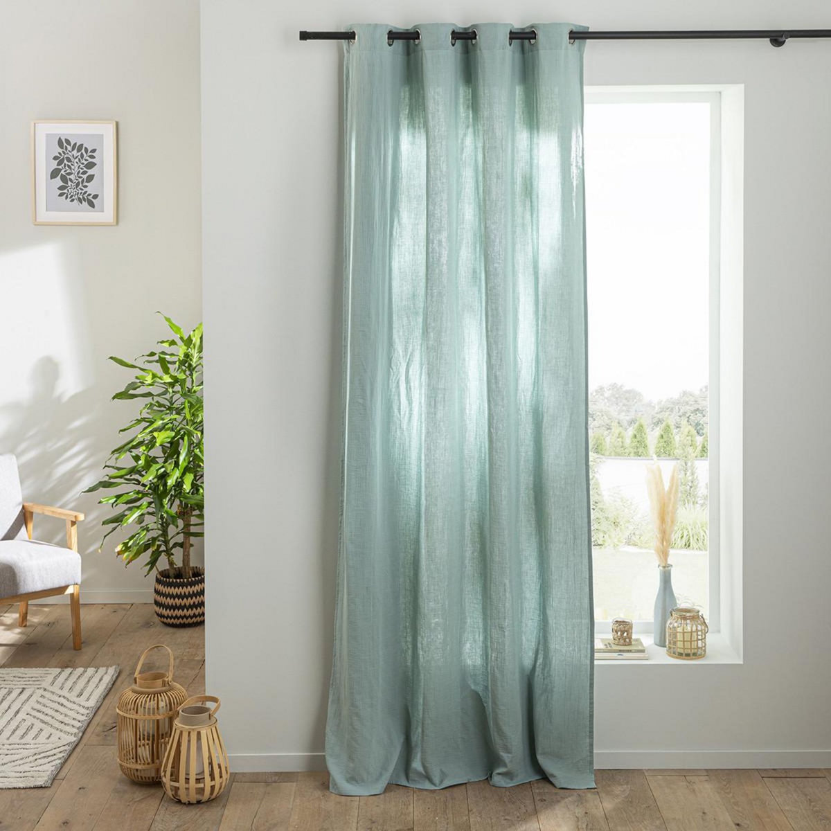 FUTURE HOME Rideau uni en gaze de coton oeillets à l'unité 140x260cm