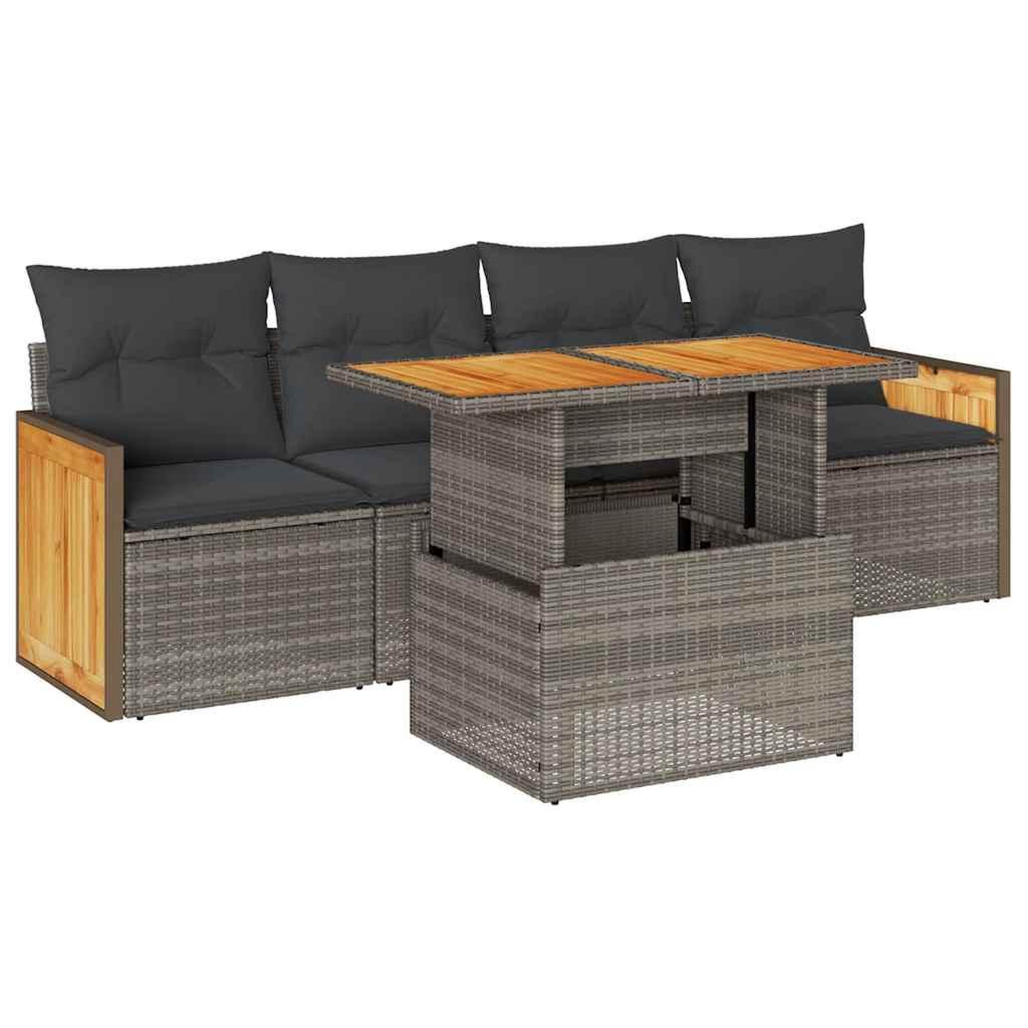 Voir la diapositive 2 : VIDAXL Salon de jardin 5 pcs avec coussins gris resine tressee acacia