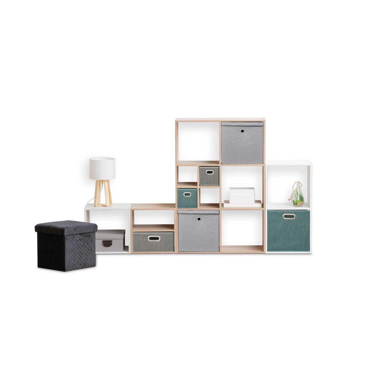 FIVE Lot de 2 boites de rangement en tissu avec couvercle - 31x31x31cm - Gris