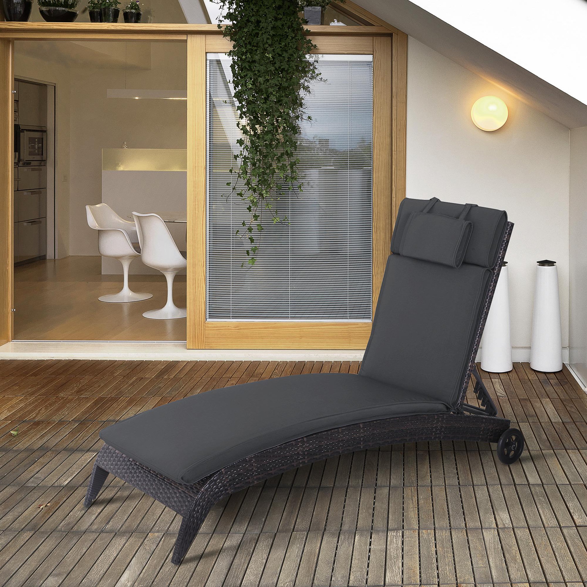 Voir la diapositive 2 : OUTSUNNY Matelas bain de soleil déhoussable - coussin de transat - matelas de chaise longue - 198 x 53 x 5 cm - tissu gris