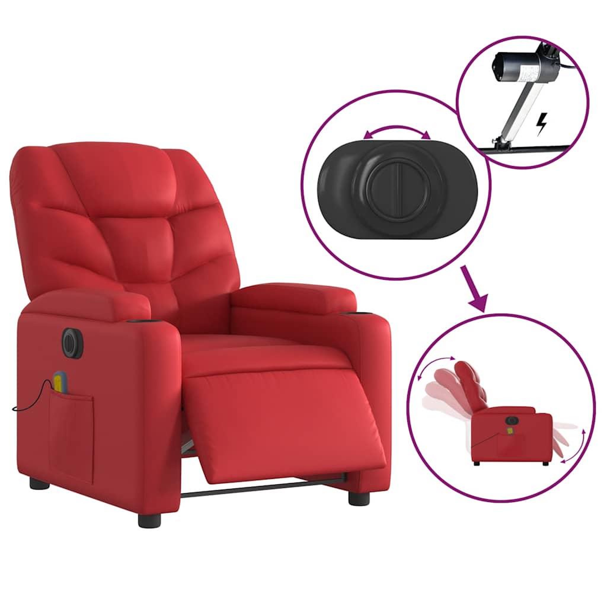 Voir la diapositive 5 : VIDAXL Fauteuil de massage inclinable electrique rouge similicuir