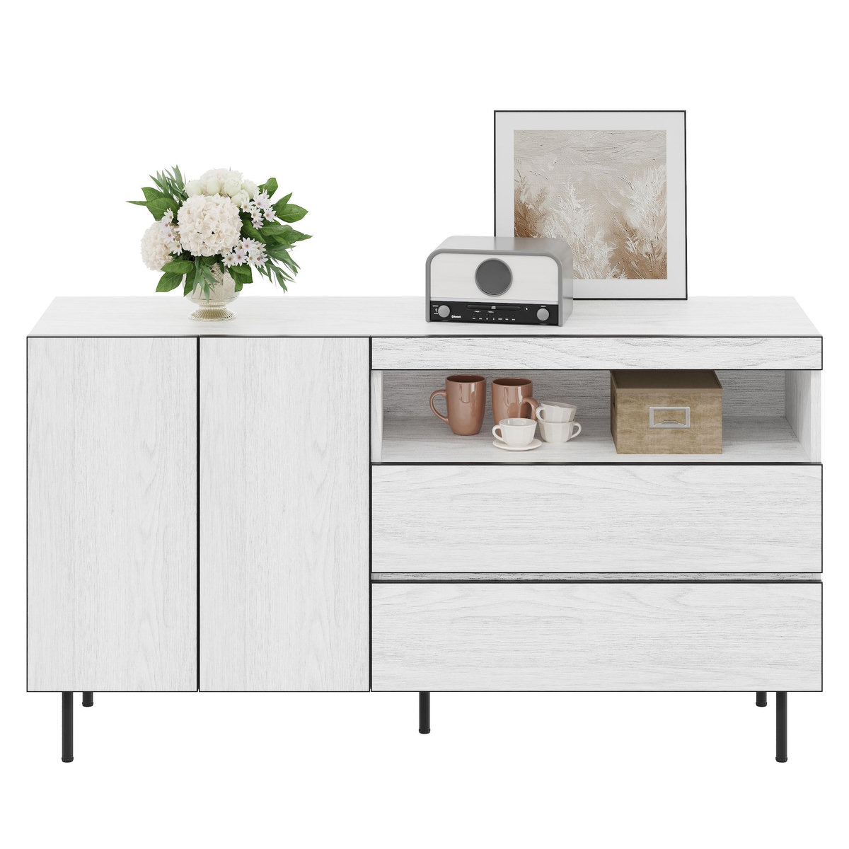 MERAX Buffet 2 porte(s) 2 tiroir(s) - 140 cm blanc panneau de particules