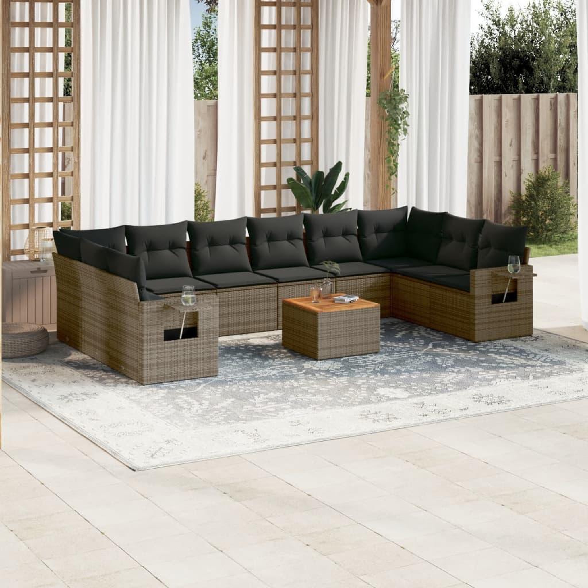 VIDAXL Salon de jardin 11 pcs avec coussins gris resine tressee