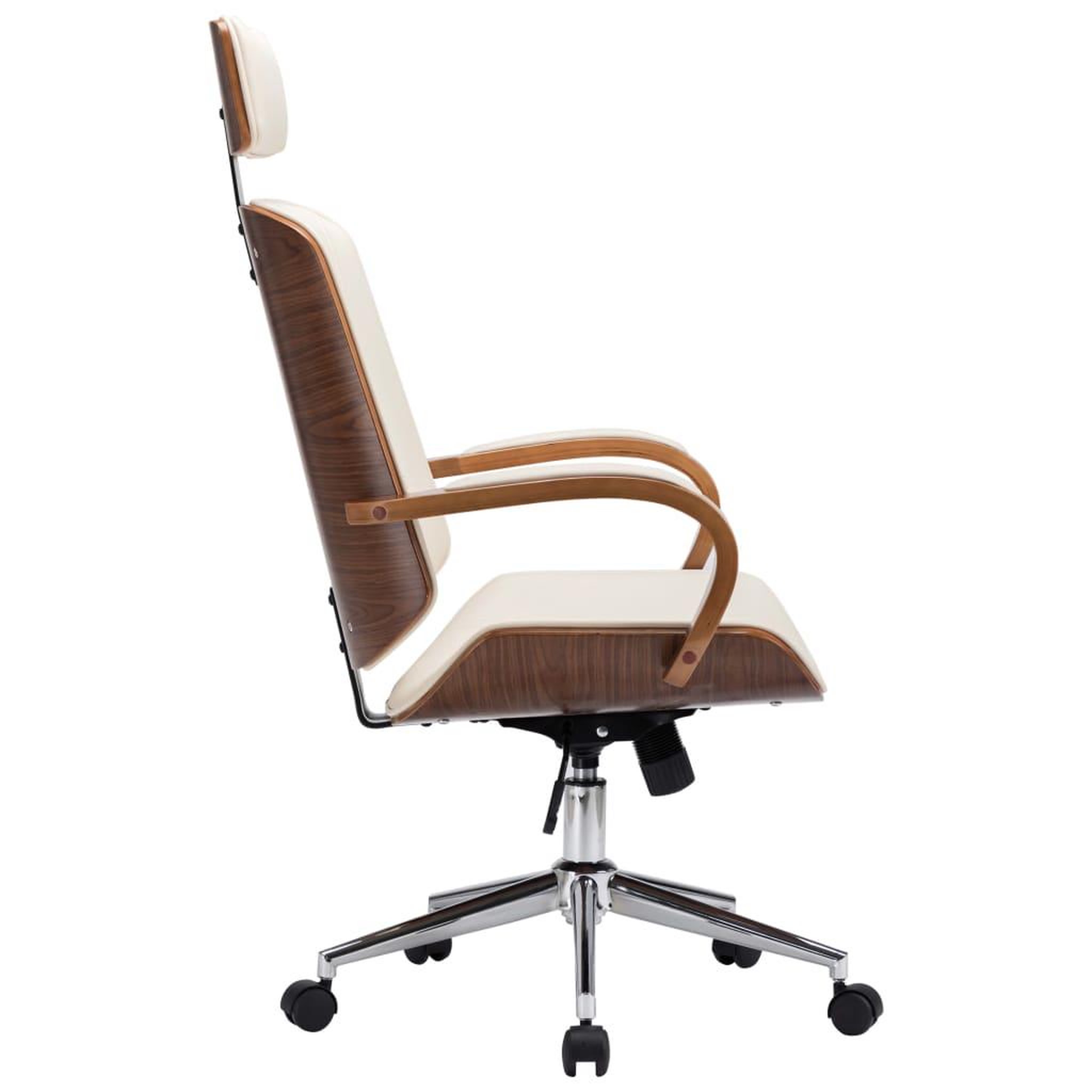 Voir la diapositive 3 : VIDAXL Chaise de bureau avec appuie-tete Creme Similicuir et bois