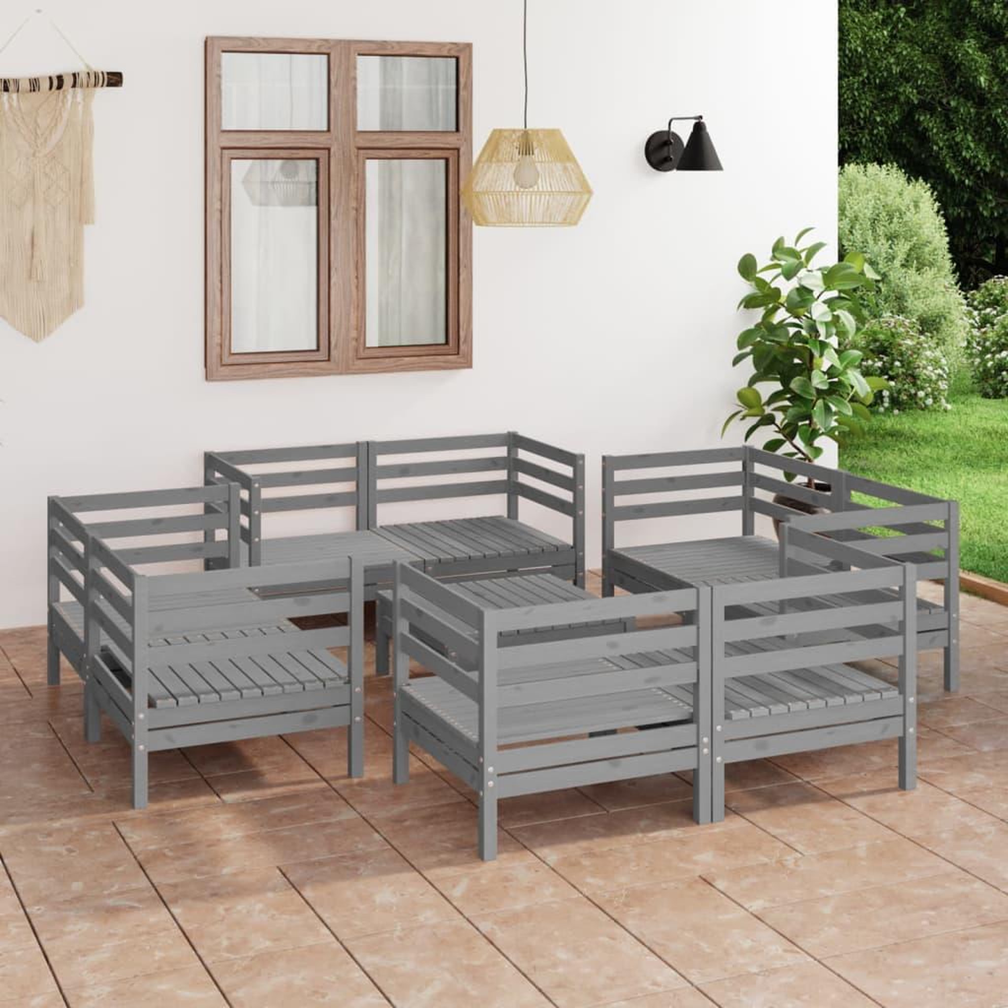 Voir la diapositive 1 : VIDAXL Salon de jardin 9 pcs Gris Bois de pin massif