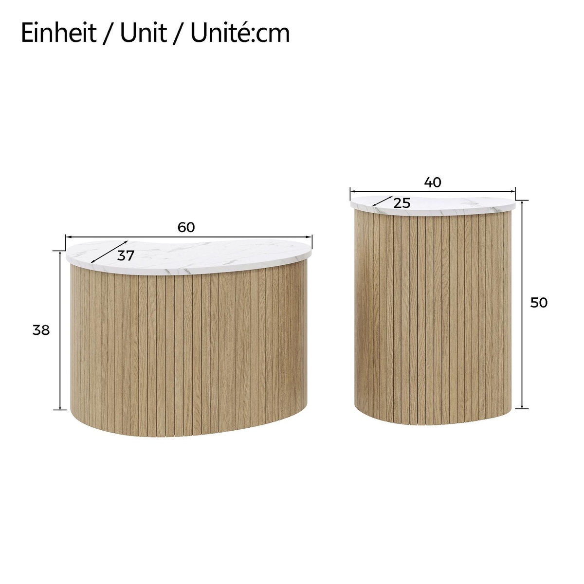 MERAX Table basse gigogne ronde naturel+blanc - 60x60 cm mdf