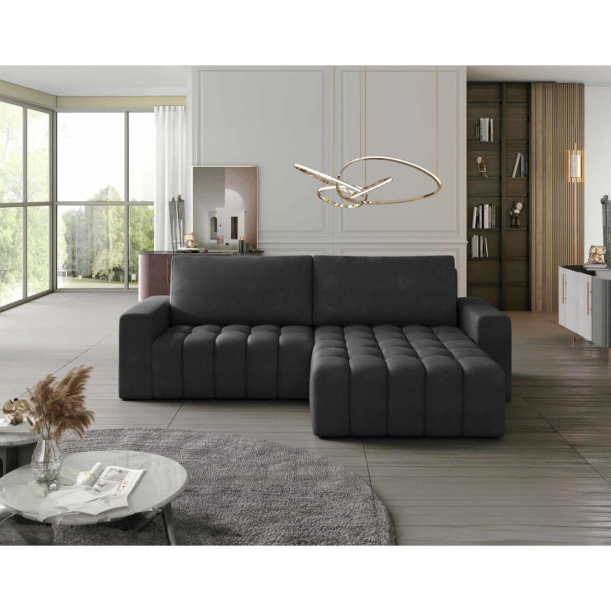 BEST MOBILIER Cordova - canapé d'angle droit 4 places convertible avec coffre en velours