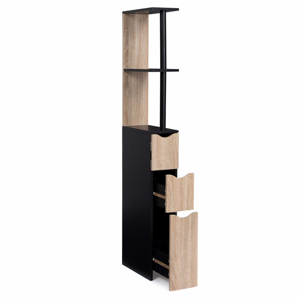ID MARKET Meuble WC étagère bois WILLY 3 portes noir et hêtre