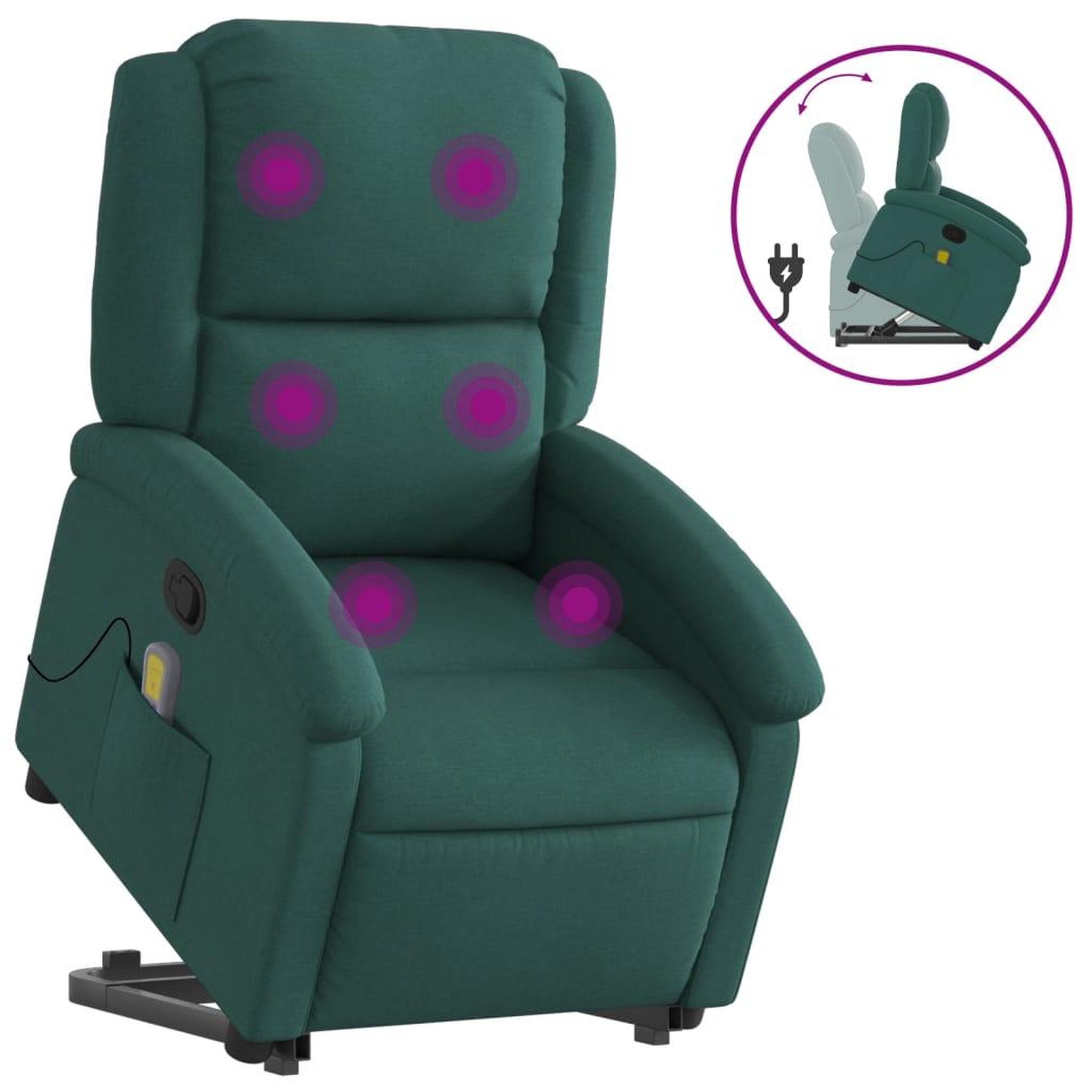 Voir la diapositive 2 : VIDAXL Fauteuil inclinable de massage Vert fonce Tissu