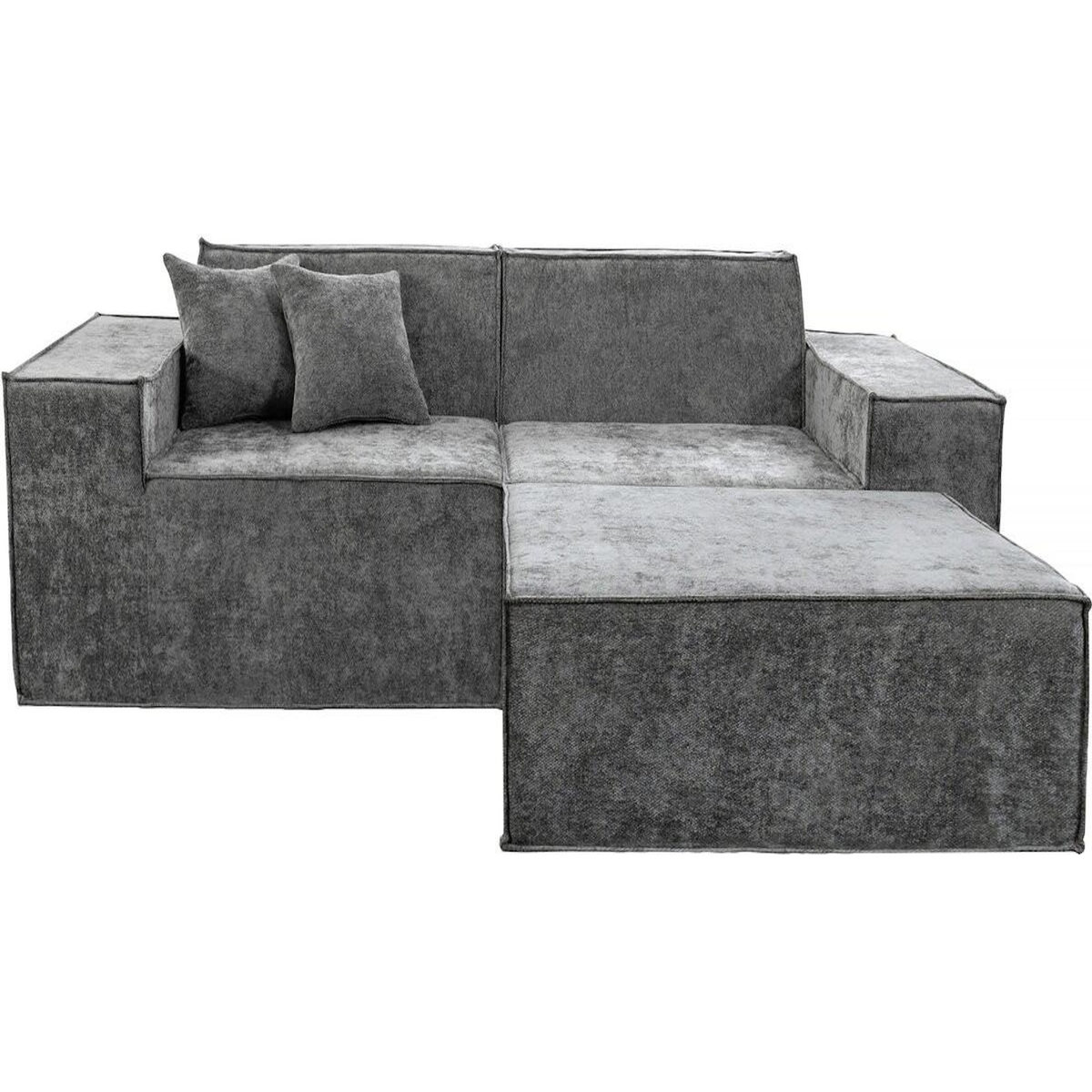Habitat et Jardin Canapé droit modulable avec ottoman en tissu texturé  Lusso  - 3 places - Gris