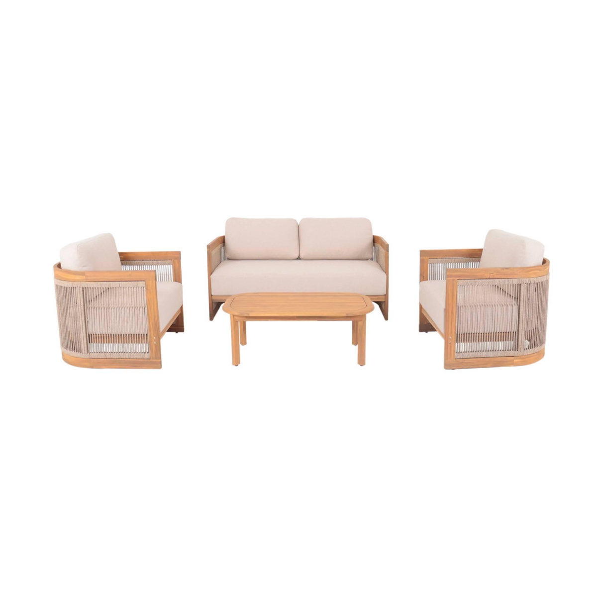 SWEEEK Salon de jardin bois d'acacia et cordes 4 places beige - Maui