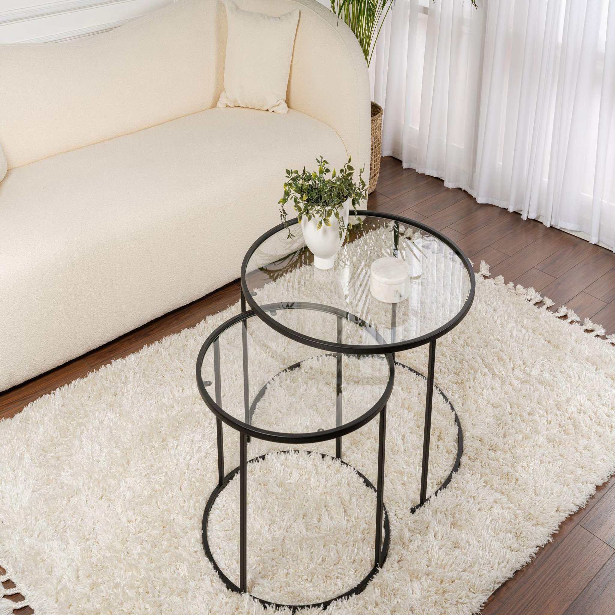 Voir la diapositive 2 : Habitat et Jardin Lot de 2 tables basses en métal  aurum  - 80 x 80 x 43 cm - noir transparent