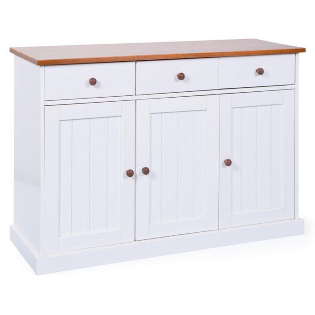 Paris Prix Buffet Bois 3 Portes  Takao  130cm Blanc & Naturel