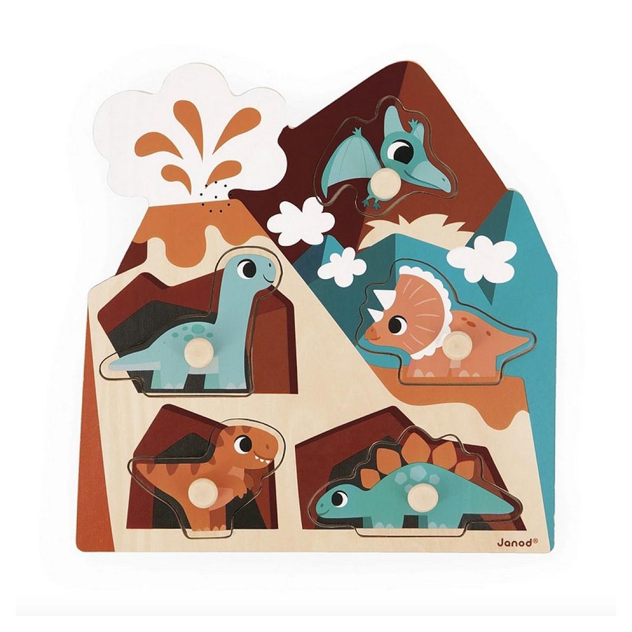 Voir la diapositive 2 : JANOD Puzzle encastrement Sonore Dino - 5 pcs