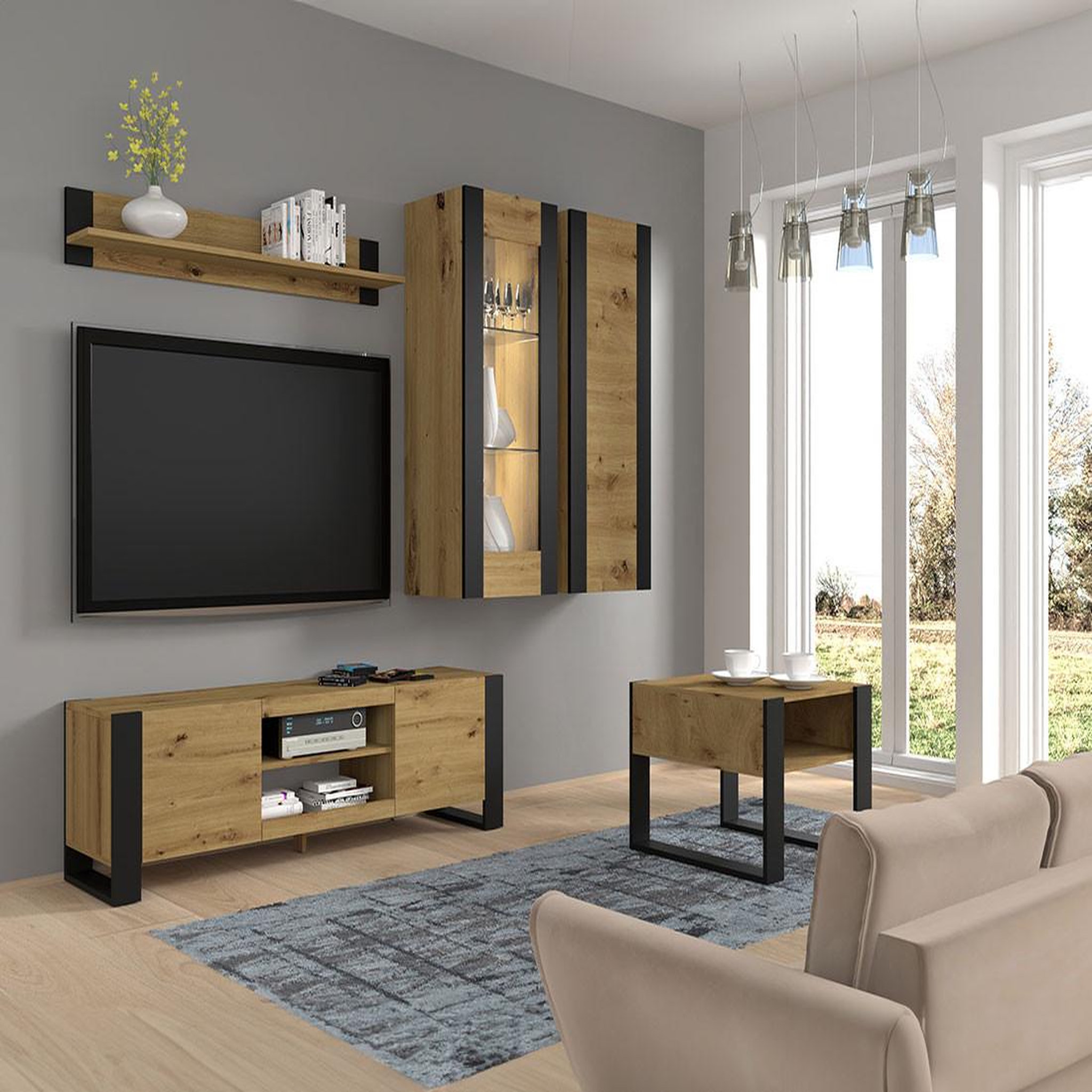 Voir la diapositive 3 : BEST MOBILIER Pedro - meuble tv - 2 portes et 2 niches - 188 cm