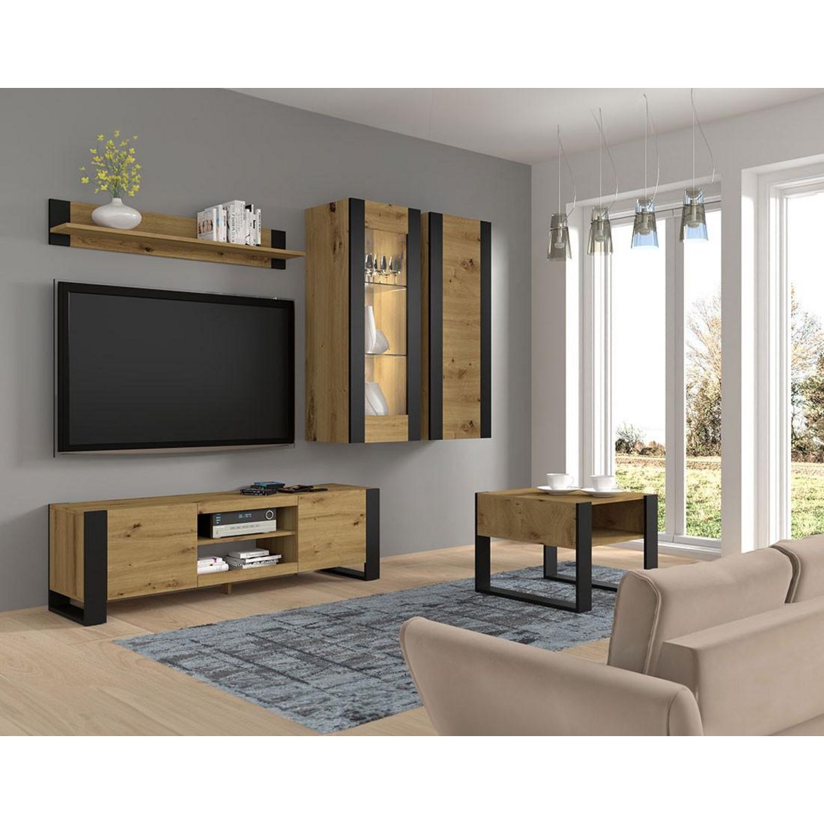 BEST MOBILIER Pedro - meuble tv - 2 portes et 2 niches - 188 cm