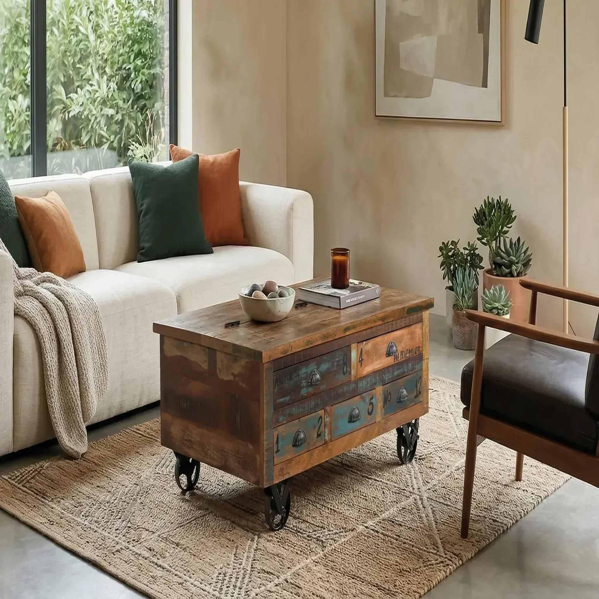 Voir la diapositive 2 : GINER Y COLOMER SL Table basse en bois recyclé 110 cm style vintage moderne