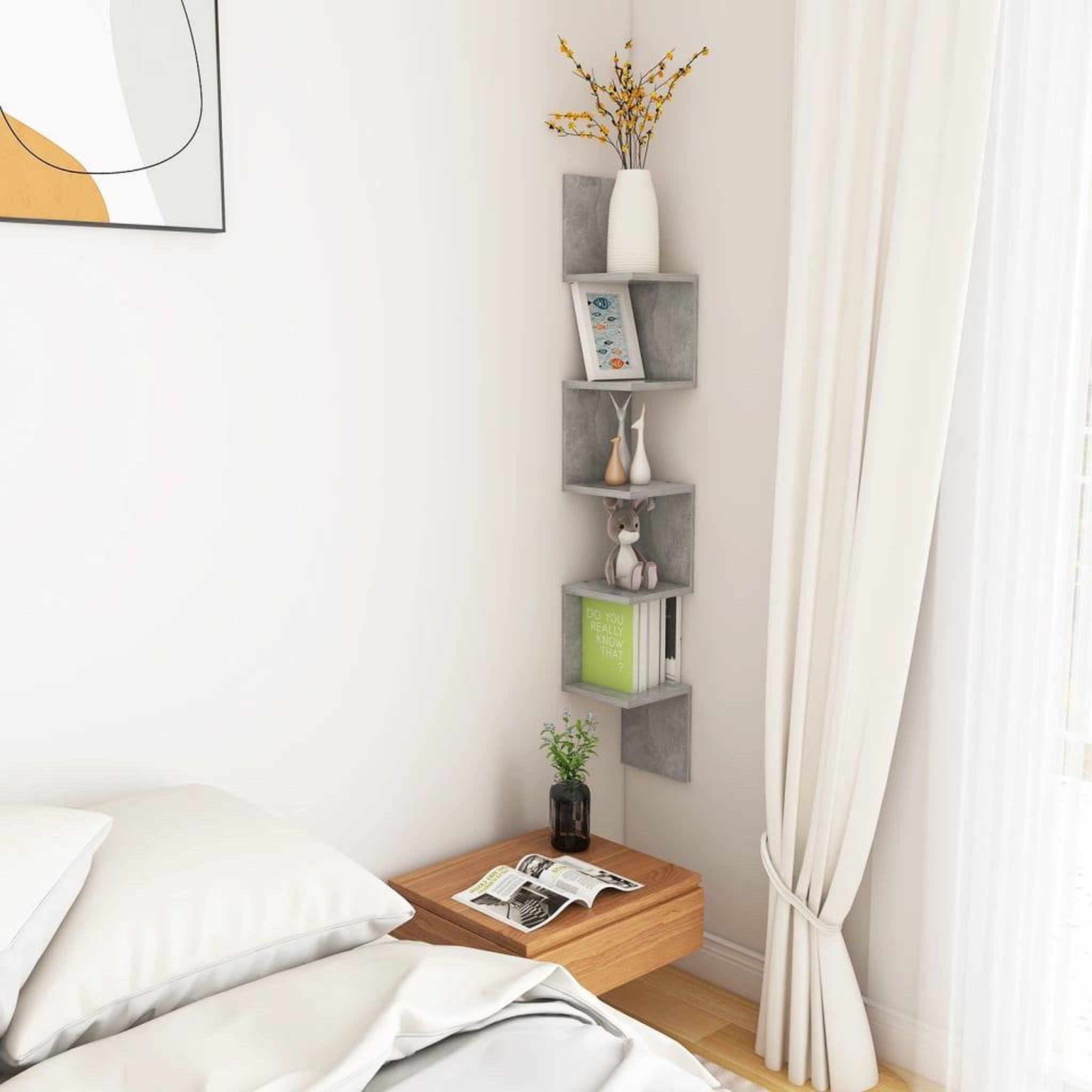 Voir la diapositive 5 : VIDAXL Etagere d'angle murale Gris beton Bois d'ingenierie