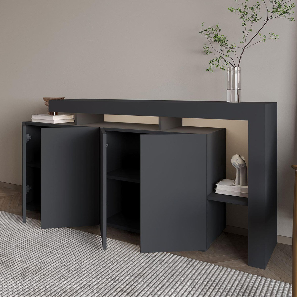 Habitat et Jardin Buffet en bois  Beliz  - 170 x 35 x 80 cm - Anthracite
