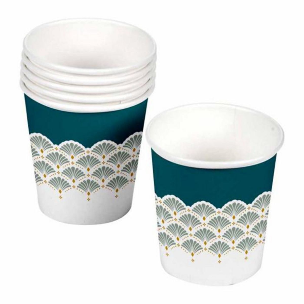 Paris Prix Lot de 10 Gobelets en Carton  Floral Damask  23cl Blanc