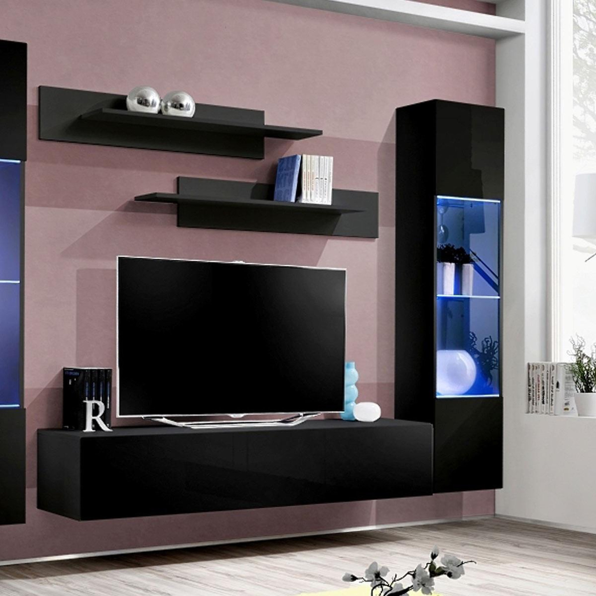 Voir la diapositive 3 : Paris Prix Ensemble meuble tv mural  fly c3  310cm noir