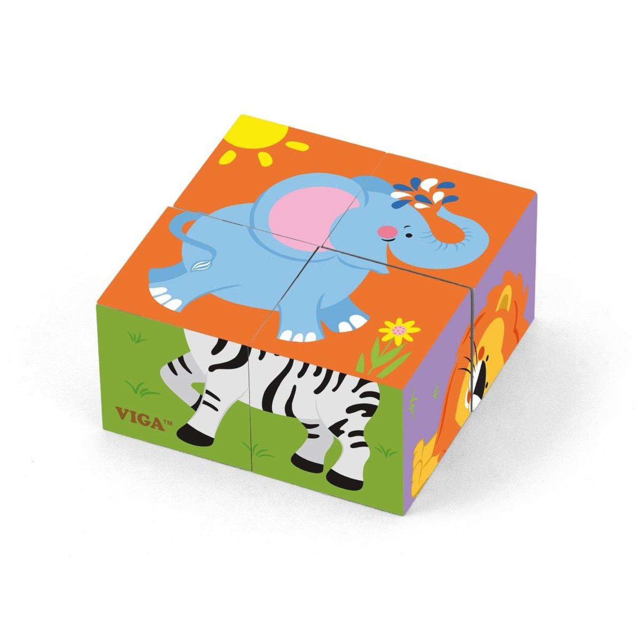 VIGA Cubes puzzle  50836 - zoo, 4 cubes en bois