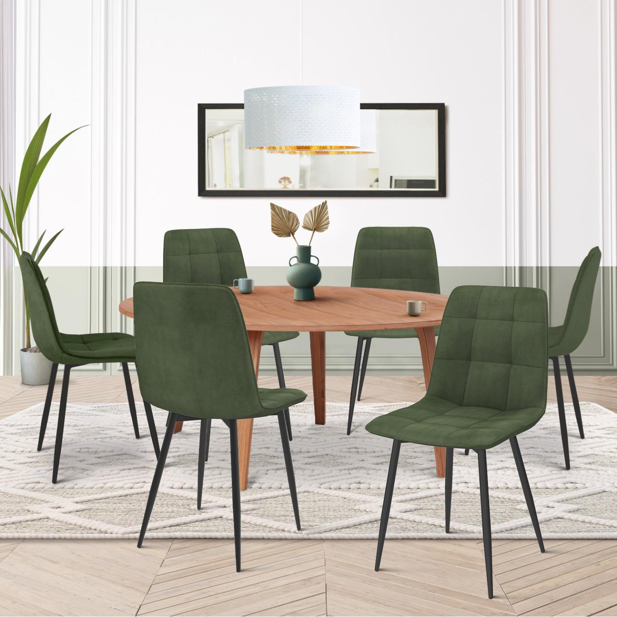 Voir la diapositive 2 : ID MARKET Lot de 6 chaises mila en velours vert kaki pour salle à manger
