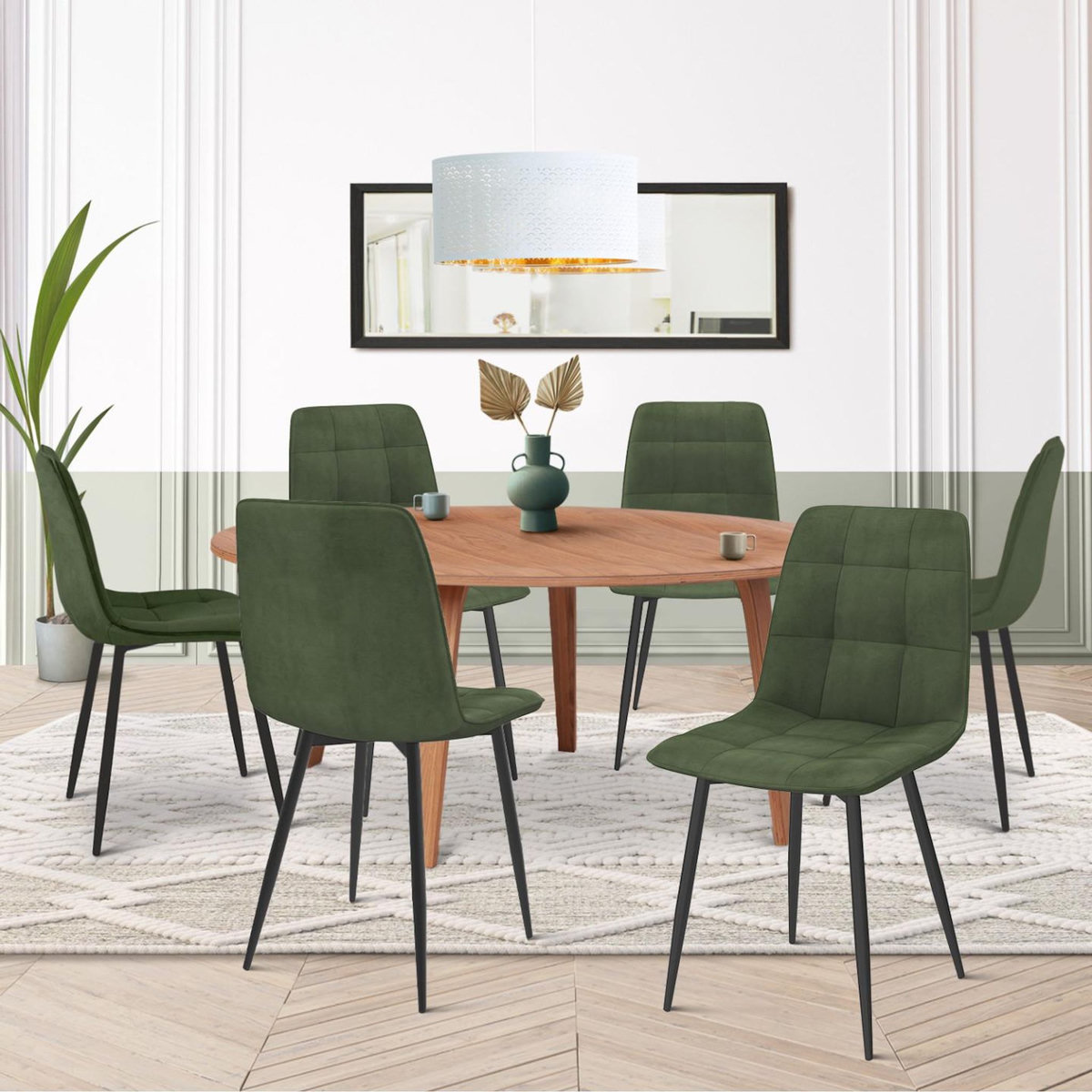 ID MARKET Lot de 6 chaises MILA en velours vert kaki pour salle à manger