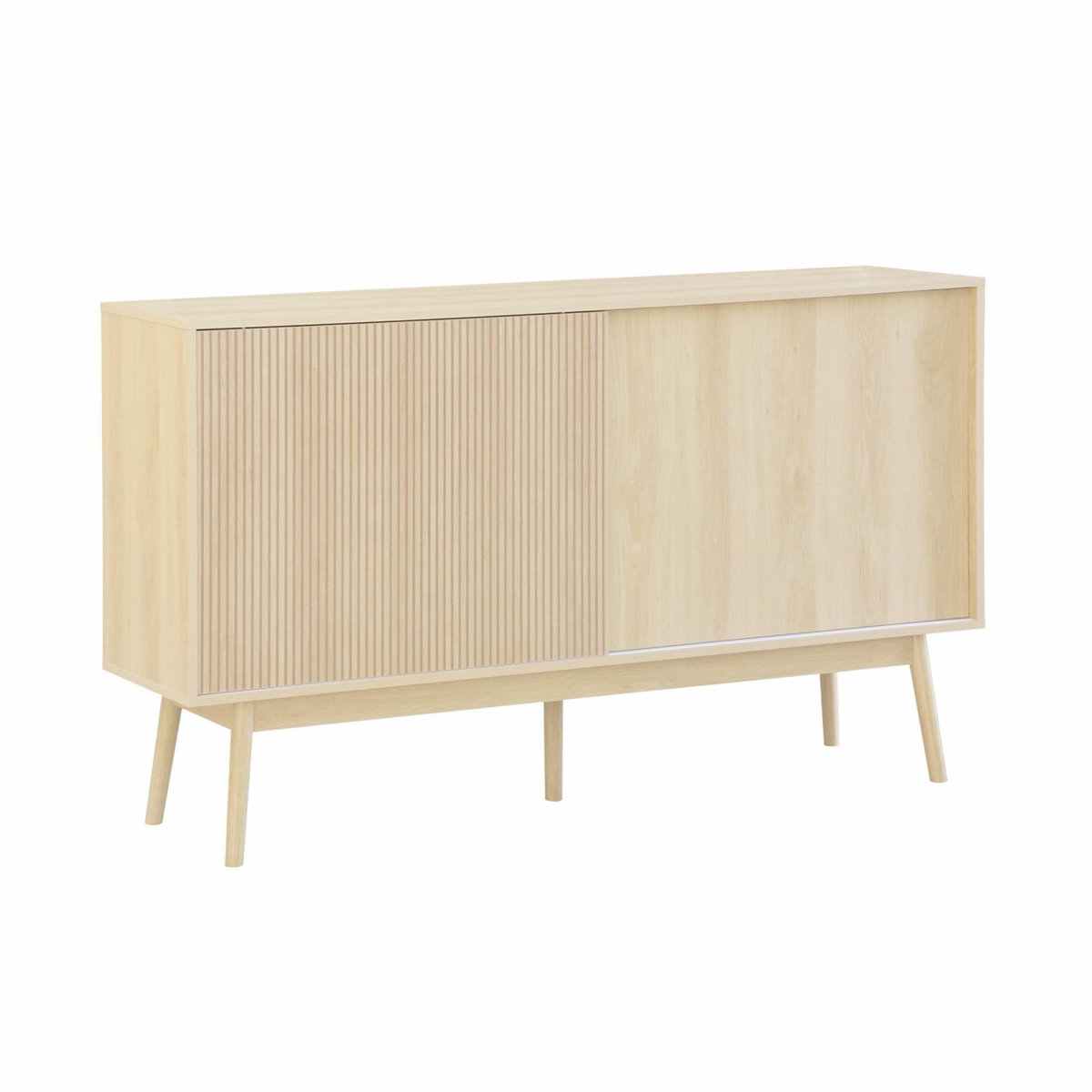 SWEEEK Buffet de rangement décor bois naturel. Linear. deux portes. deux étagères. buffet haut. vaisselier.  L 150 x P 39.5 x H 90cm