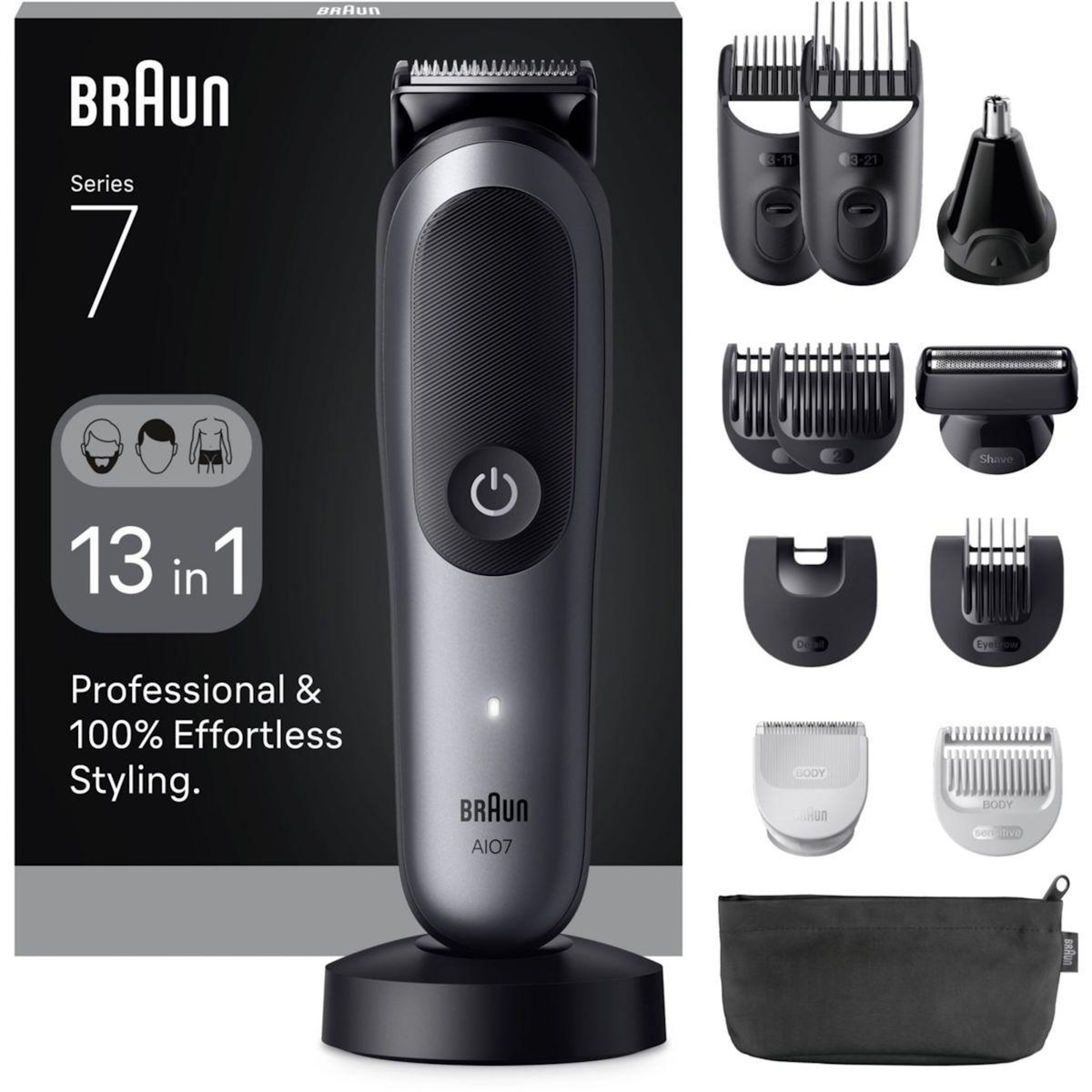 BRAUN Tondeuse multi usages AIO7560, 14 hauteurs de coupe, précision 0,5 mm, autonomie 120 mn