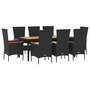 Voir la diapositive 3 : VIDAXL Ensemble a manger de jardin 9pcs coussins noir resine tressee