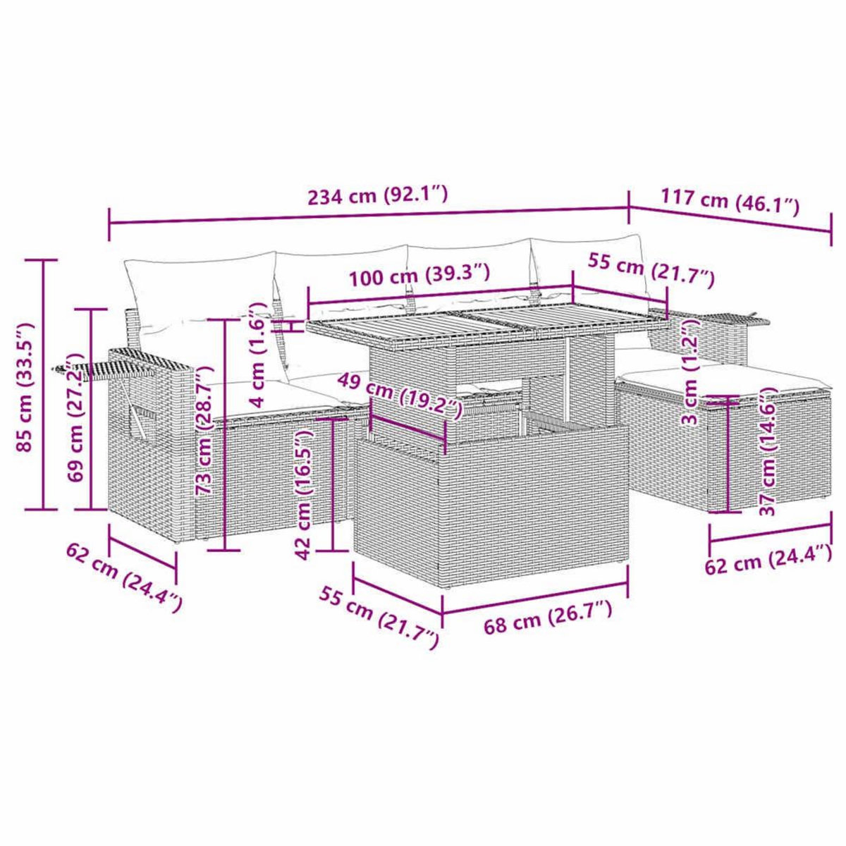 VIDAXL Salon de jardin avec coussins 6 pcs beige resine tressee