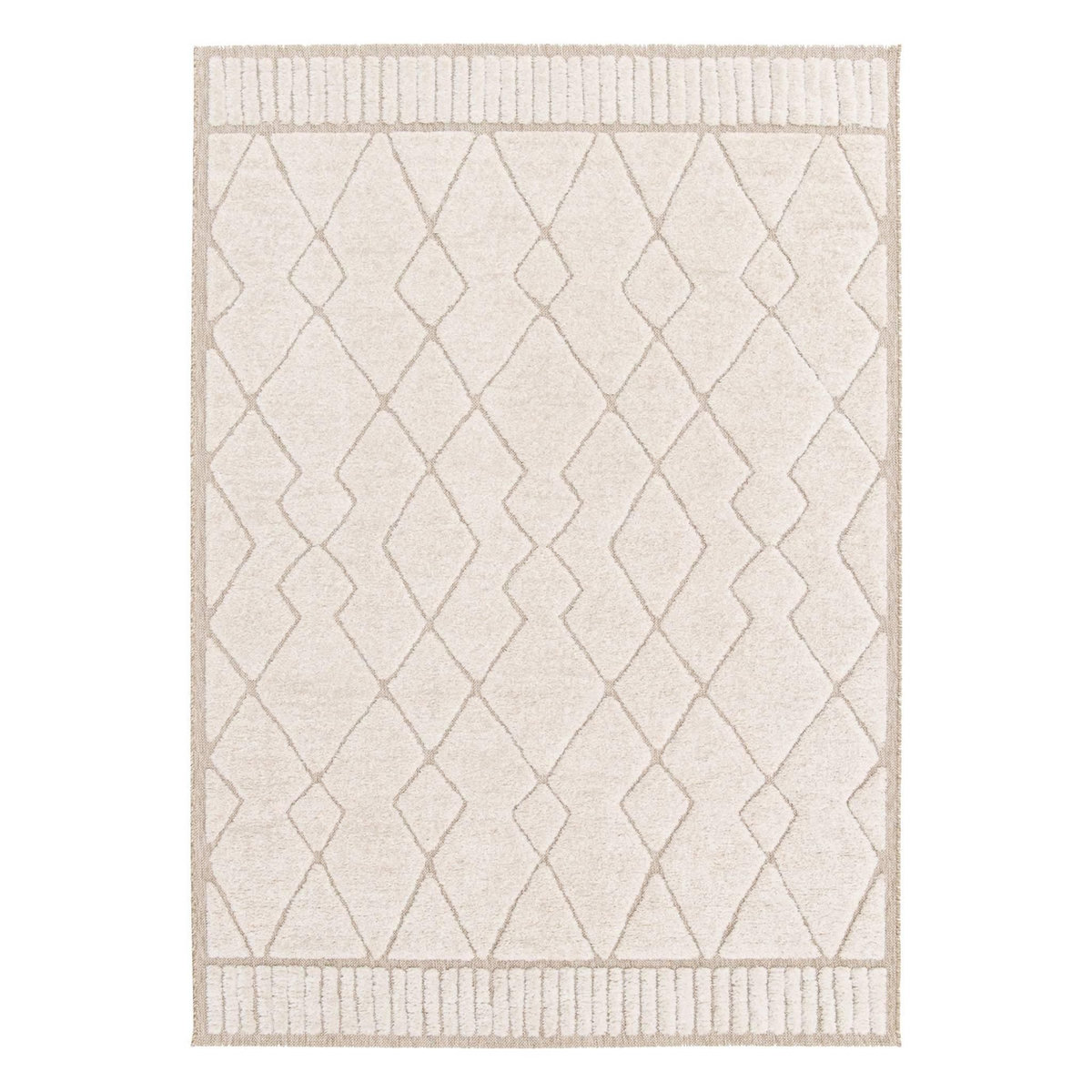 SWEEEK Tapis intérieur motif ethnique berbère, poils ras, beige et crème