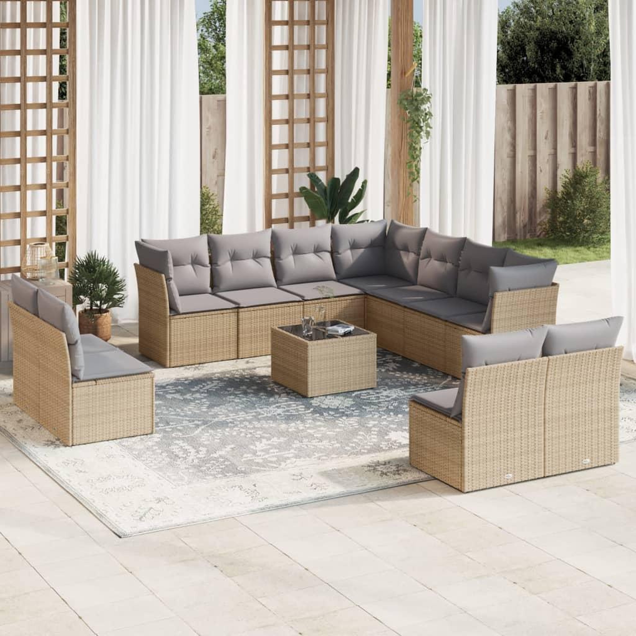 VIDAXL Salon de jardin avec coussins 12 pcs beige resine tressee