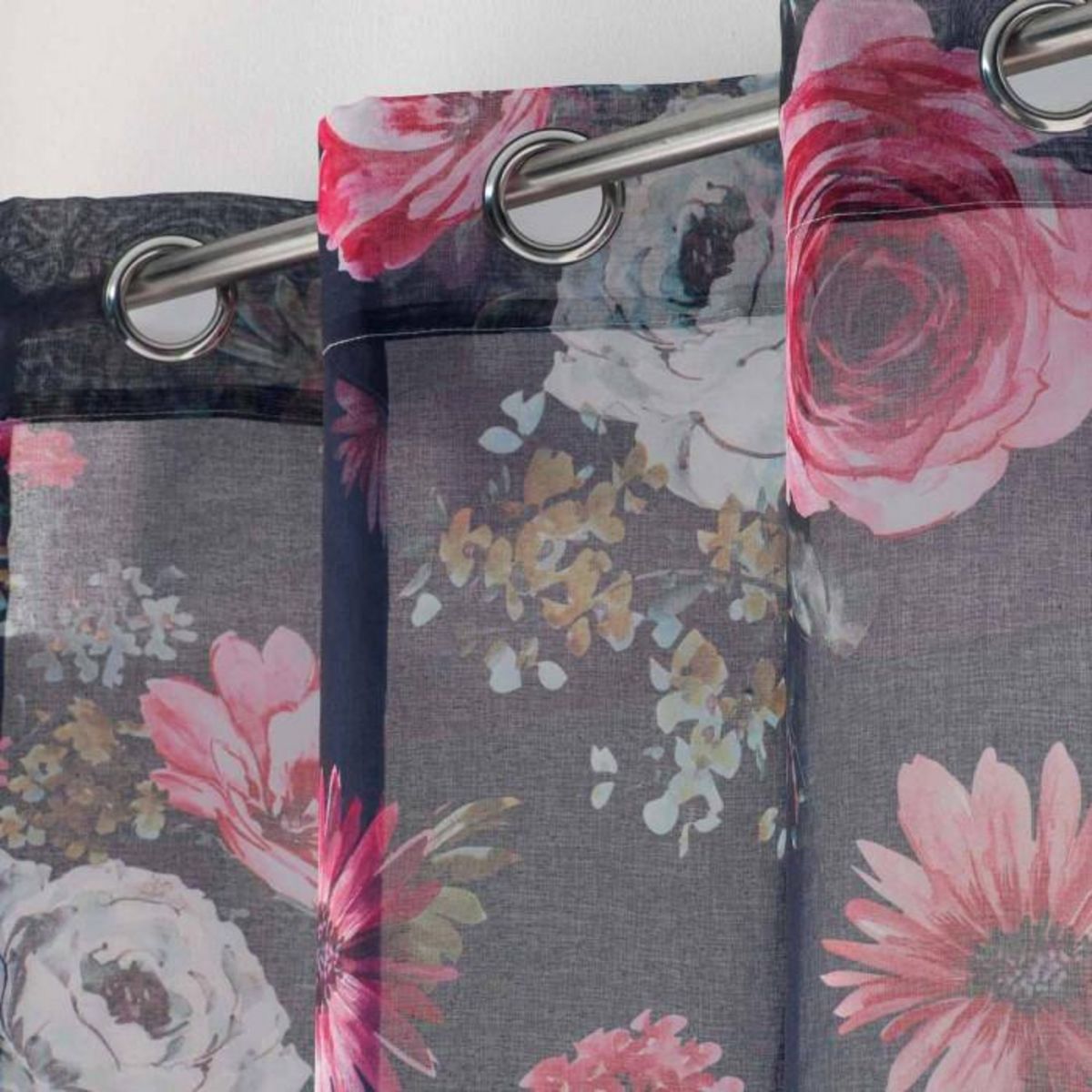 Paris Prix Rideau Voilage à Œillets  Flower Life  140x240cm Prune