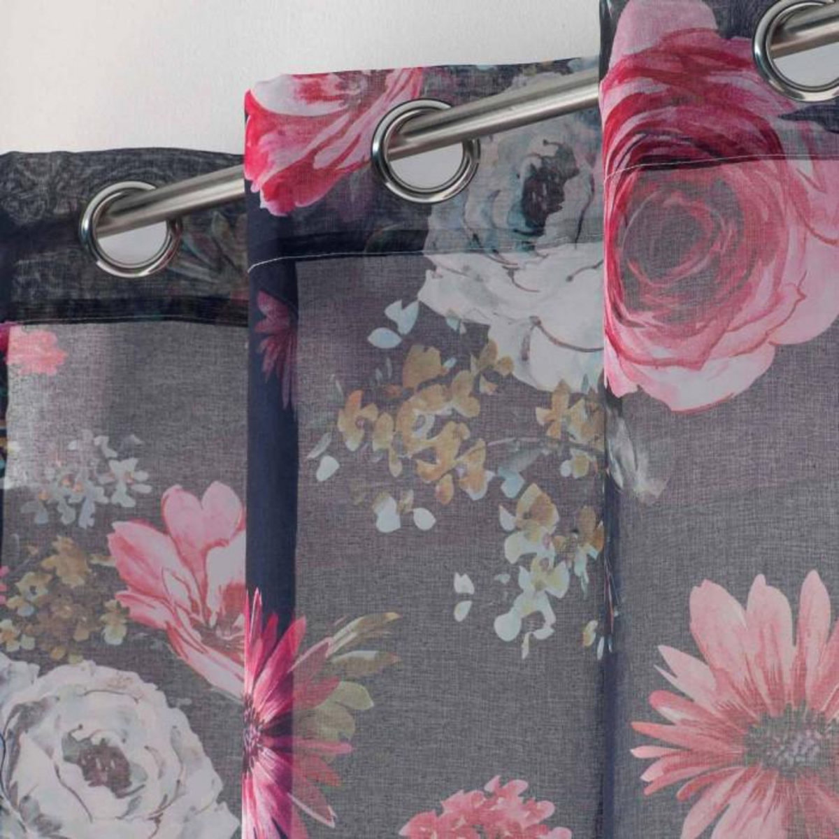 Paris Prix Rideau Voilage à Œillets  Flower Life  140x240cm Prune