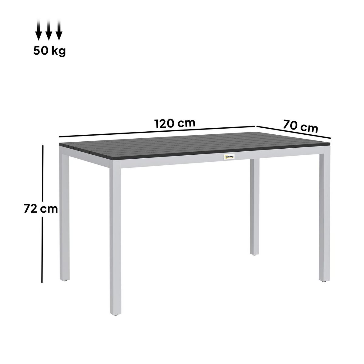 OUTSUNNY Table de jardin rectangulaire 4-6 personnes dim.120 x 70 x 72 cm aluminium plateau à lattes effet bois noir