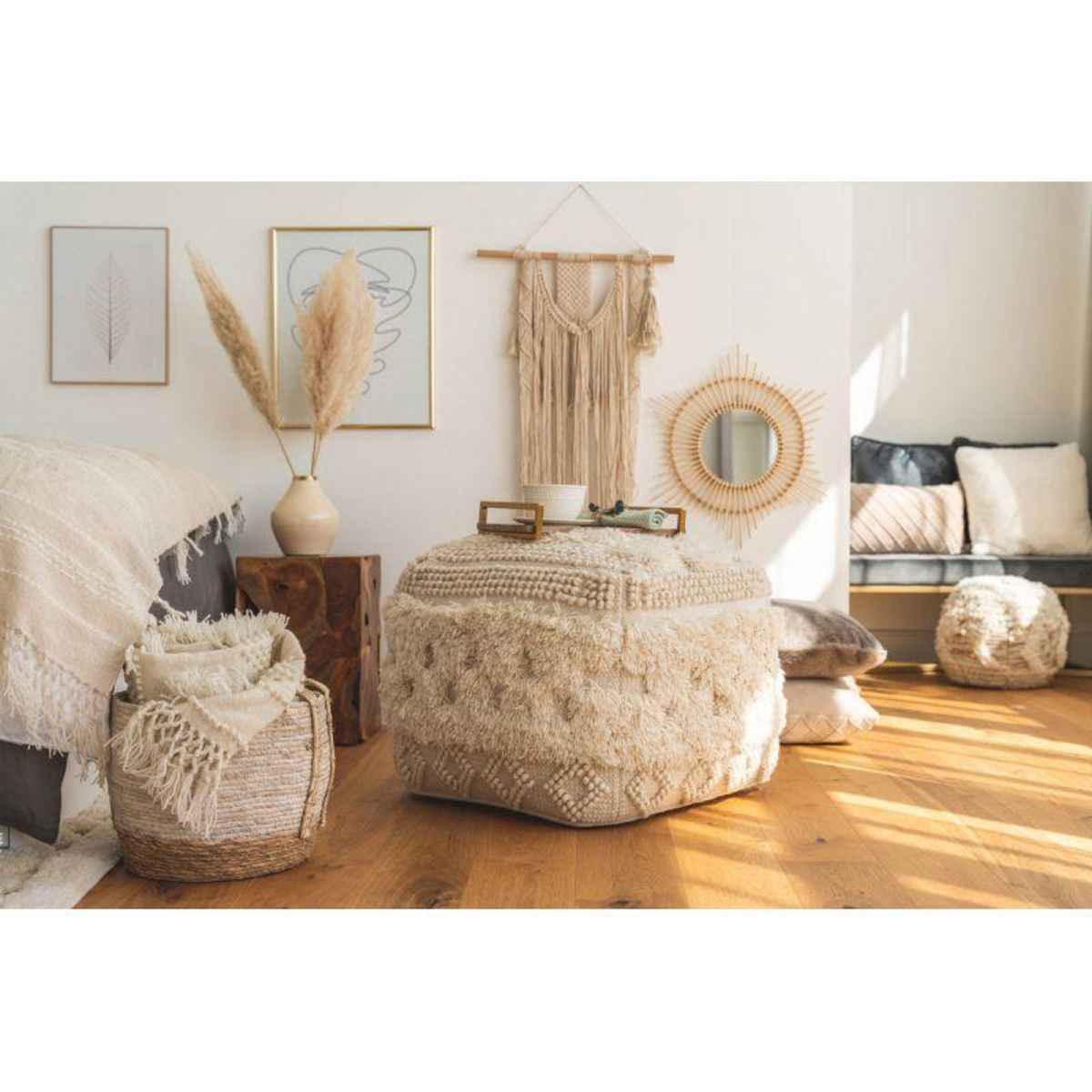 Paris Prix Pouf Bohème Fait à la Main  Bohist  50cm Naturel